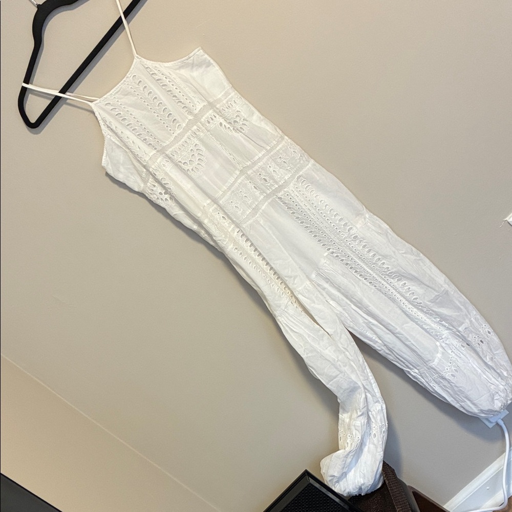 Free People White Embroidered Jumpsuit